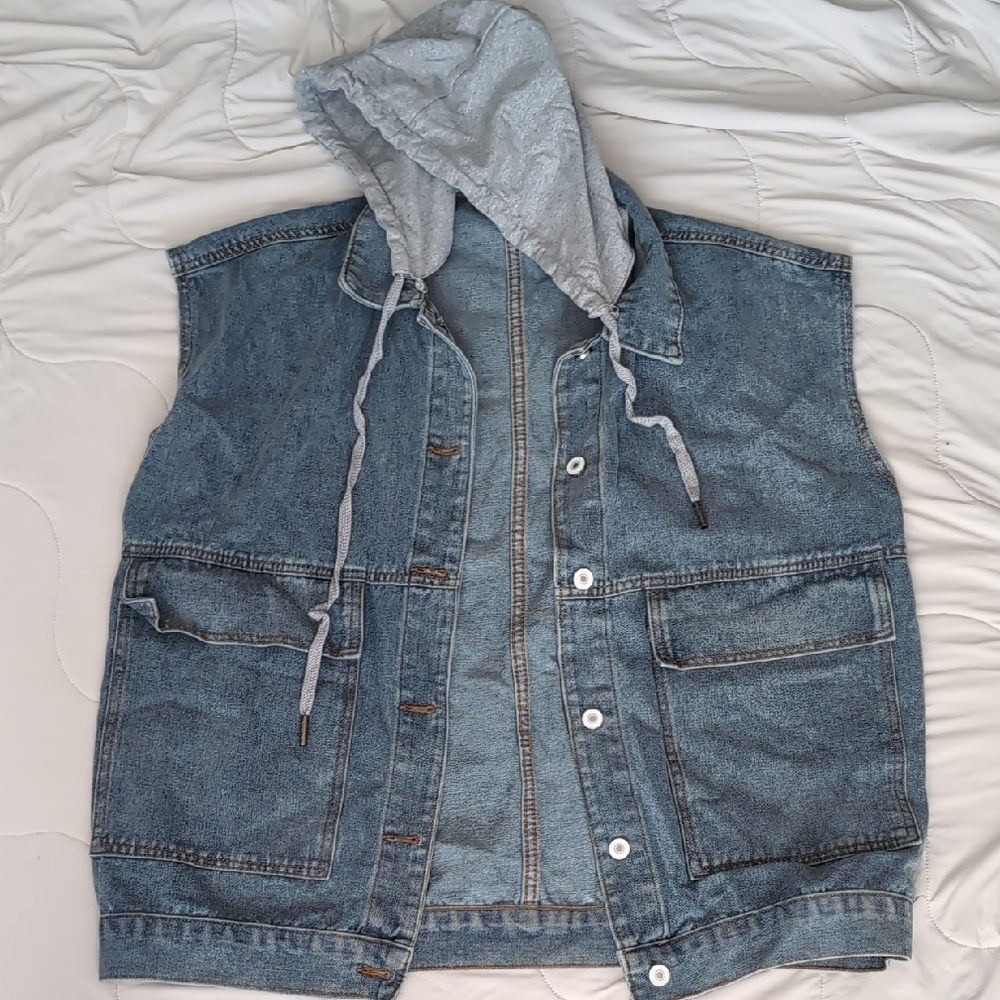Denim Vest with Gray Hood